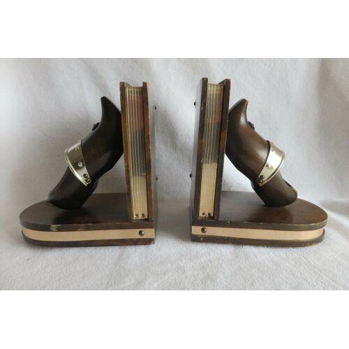 Paire De Serre Livre Sabots Bois Et Laiton