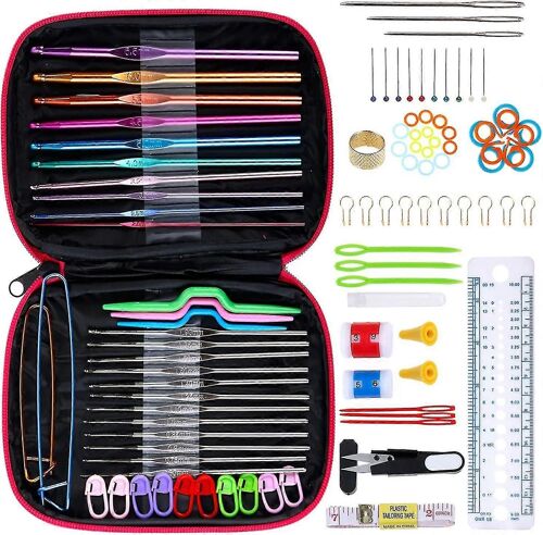 100 Pcs Accessoires Kits de tricot 22pcs Crochets à tricoter en aluminium Assortiment de crochets Outils Kit Rose