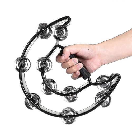 Double Tambourin Demi-Lune,Tambourin À Percussion À Main Avec Jingles En Métal À Double Rangée,Poignée Ergonomique