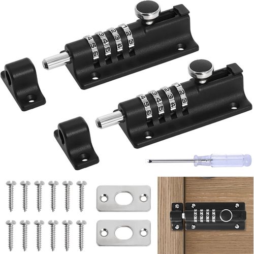 Loquet De Verrouillage À Combinaison 2 Pièces, Verrou De Porte Combinaison À 4 Chiffres, 120Mm Verrou De Porte À Code Pour Hangar/Jardin/Garage/Coffre (Noir)