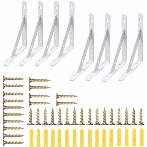 Equerre Etagere Murale Équerre Triangulaire Support Etagere Murale En Fer Blanche Avec Vis Pour Étagère Déco Cuisine Chambre Meubles Suspendus Placard (8pcs 30cm White)