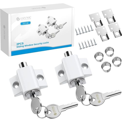 MEVRONISSHOP-Lot de 2 verrous de porte coulissants professionnels pour porte de patio coulissante - Verrou de sécurité durable - Blanc - Parfait pour la sécurité de la maison
