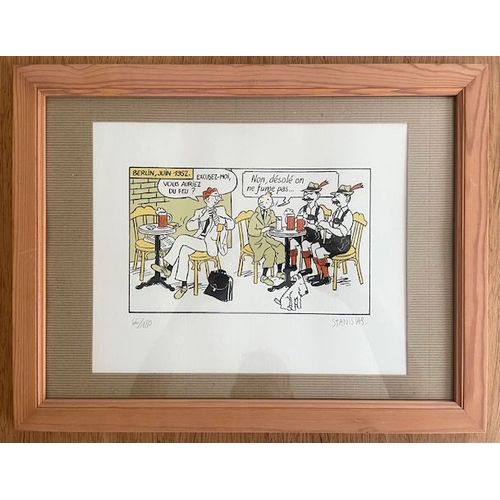 Sérigraphie Stanislas "Victor Levallois Rencontre Tintin À Berlin En 1952" - Numérotée Et Signée
