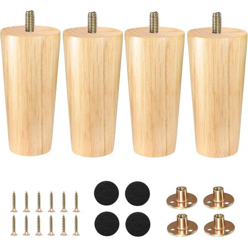 Tianyi-Pied De Meuble Bois,10cm Pieds De Meuble Avec Plaque De Montage Et Tapis Antidérapant,4 Pièces Pieds Pour Tables Basse Canapés Lit Meubles Tv Chaises Armoires Pieds D'armoire De Remplacement