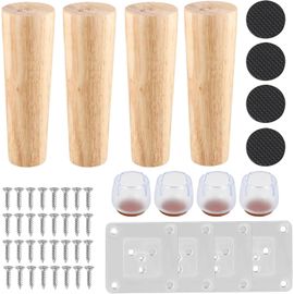 4 Pcs Pieds De Meuble Bois,Pied De Lit Bois Rond 8 Cm 12 Cm 15 Cm,Pied Canapé A Visser Avec Chaise Casquettes Plaque De Montage Vis Tapis,Rechange Pieds De Table Bois Massif,Antidérapant (15 Cm)