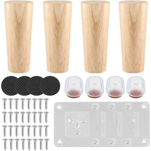 4 Pcs Pieds De Meuble Bois,Pied De Lit Bois Rond 8 Cm 12 Cm 15 Cm,Pied Canapé A Visser Avec Chaise Casquettes Plaque De Montage Vis Tapis,Rechange Pieds De Table Bois Massif,Antidérapant (12 Cm)