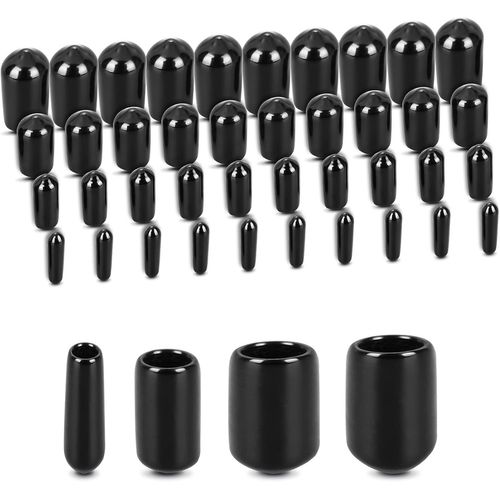 Lot de 40 embouts de protection ronds en vinyle flexible pour vis et boulons ¿ Noir 3 mm, 6 mm, 9 mm, 12 mm