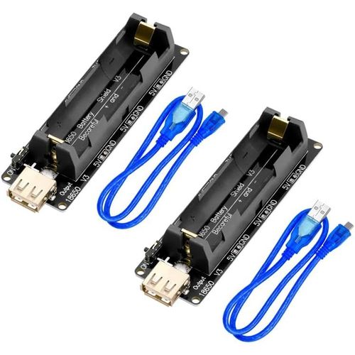 Lot De 2 Batteries Lithium-Ion 18650 - 5 V-3 V - Module Micro Usb 600 Ma 3 V/1 A 5 V/3 A - Avec Câble De Charge - Compatible Avec Raspberry Pi 3 - Compatible Avec Esp32 Esp8266 - Câble Usb Compatible