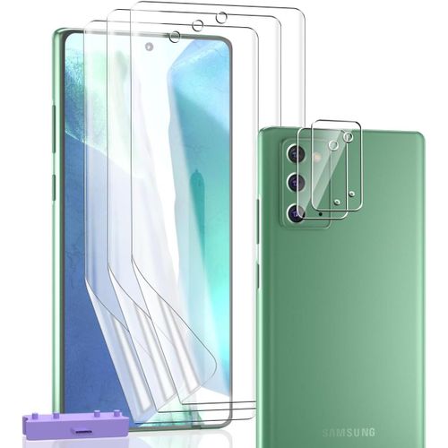 JGD-Protection Écran pour Samsung Galaxy Note 20, Film TPU Flexible Non-Verre 3 Pièces et Verre Trempé d'objectif 2 Pièces. Anti-rayures HD Clair Protecteurs d'écran pour Samsung Galaxy Note 20