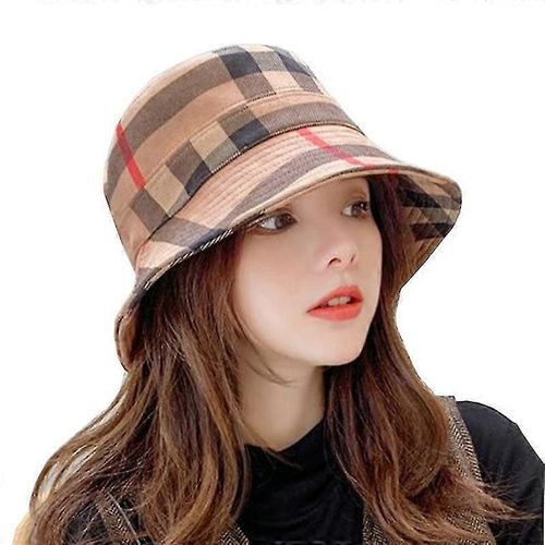 Nouveau Plaid Pêcheur Chapeau Bob Chapeaux Japonais Été Crème Solaire Mode Casual Coton Haut De Forme Pliable Femmes Designer Hat