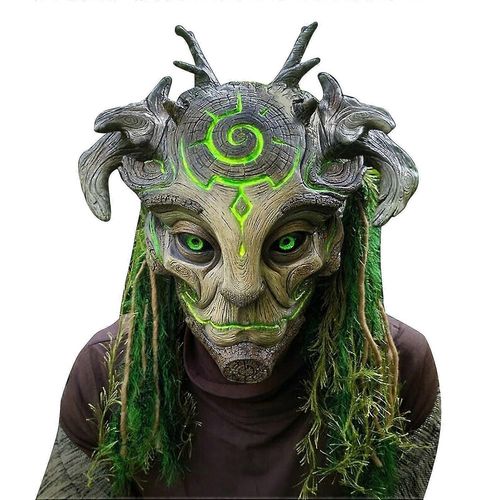 Tête Complète Masque Extensible Réaliste Halloween Fournitures Fun Carnaval Latex Vert Forêt Elfe Vieil Homme M