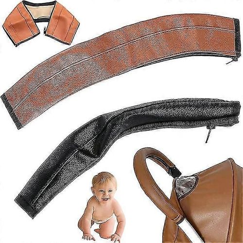 Housse De Protection De Poignée De Poussette 1pièces,Housse De Poignée De Poussette Universelle,Accoudoir De Poussette En Cuir Pu,Adapté À La Plupart Des Poussettes (Marron)