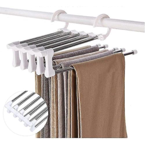 Cintre de pantalon,Cintre de pantalon de rangement magique multi-cintres,Cintres portables multifonctionnels 5 en 1,Cintre pliable peu encombrant pour serviettes de jean Caillot