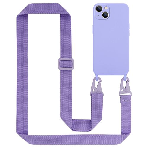 Tour de cou chaîne pour Apple iPhone 14 PLUS en LIQUID LIGHT PURPLE Housse de protection en silicone avec cordelette réglable