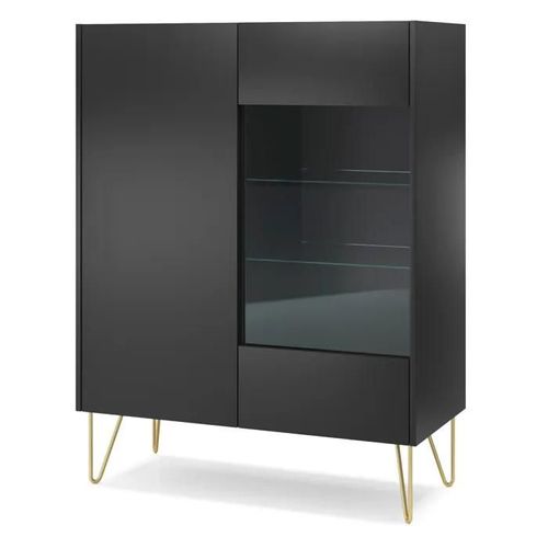 Vitrine Canmore ¿ Wt97, Graphite Noir / Marbre Noir, Largeur 97 Cm, Hauteur 122 Cm, Profondeur 37 Cm