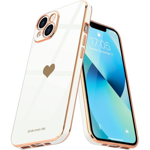 JGD-Coque Compatible avec iPhone 13 en Silicone Galvanisé Or Ultra Mince avec Motif Coeur d'amour Mignon Housse Étui de Protection Complète du Corps Antichoc Anti-Rayures pour iPhone 13 (Blanc)