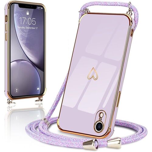 Coque pour iPhone XR avec Collier R¿¿glable Coque iPhone XR Silicone avec Motif Coeur d'amour Mignon Etui Housse Antichoc avec Cordon Tour de Cou Lani¿¿re en Corde pour iPhone XR (Violet)