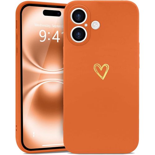 Coque Compatible Avec Iphone 16 Plus Antichoc Coque Silicone Tpu Avec Motif Coeur D'amour Doré Mignon Étui Protection Complète Souple Pour Iphone 16 Plus 6.7 Pouces Orange