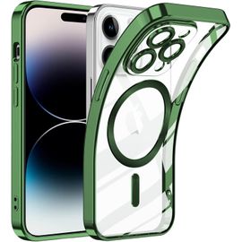 Rfgvc-Coque Magnétique Pour Iphone 14 Pro Compatible Avec Magsafe, Étui Couverture De Caméra Intégrée Transparent Ultra Mince Silicone Antichoc Anti Rayures Protection Housse Bumper, Vert