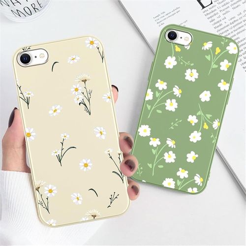 TRAHOO-2 Pièces Coque pour iPhone 8/7/SE 2020/SE 2022 4,7"", Aesthetic Motif Fleur Étui Filles Femmes Case, Mince Silicone TPU Bumper Housse Antichoc Protection Case Cover pour iPhone 7, Vert + Beige