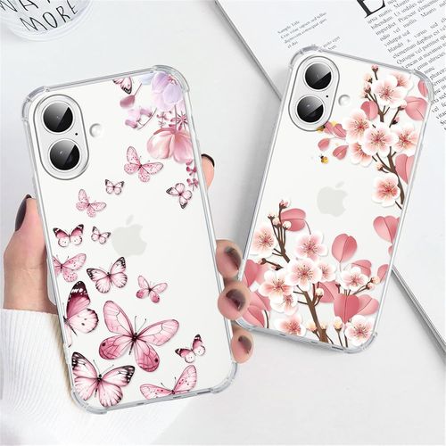 Ppdaz-2 Pièces Coque Pour Iphone 16 Plus 6,7"", Transparente Étui Avec Aesthetic Motif Fleur Papillon, Ultra Mince Tpu Souple Silicone Housse Antichoc Antirayures Protection Case Filles Femmes Cover