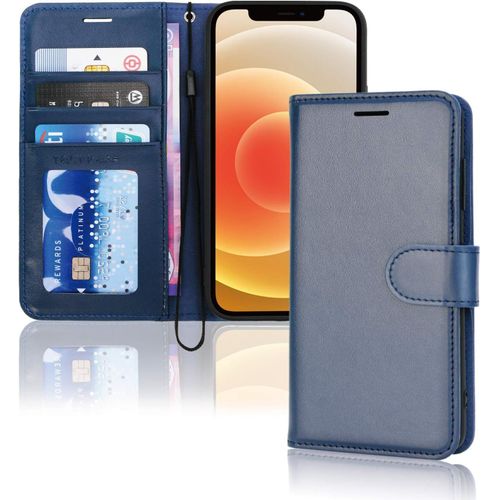 Etui Iphone 12 Mini Portefeuille - Housse Portefeuille En Cuir Avec Rabat De Protection, Fentes Pour Cartes, Béquille Et Dragonne, Cuir Pu Bleu Compatible Avec Iphone 12 Mini 5.4''