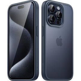 KALANKA-Coque Mat pour iPhone 15 Pro Max 6,7 Pouces, Protection Antichoc Qualité Militaire, Étui Housse Arrière Translucide Givrée, Anti-Empreintes Digitales (Bleu Orage)