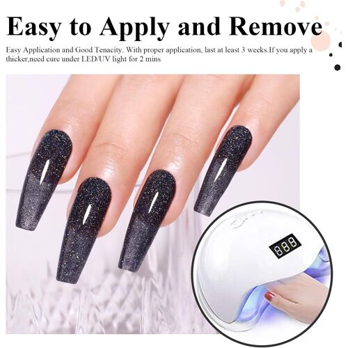 Black Glitter Gel Polish, 15ml Noir Sparkle Iridescent Diamant Gel Polish Immersion Uv Manucure Salon Bricolage 1 Pièce