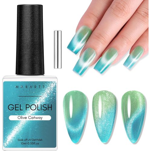 Vernis Cat Eyes Semi Permanent Pour Ongles Avec Barre Magnétique Changement De Température Professionnels Et Débutants Nail Art Design Manicure,Olive Catway 