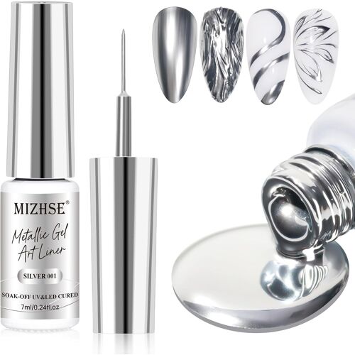 Gel De Peinture M¿¿Tallique - Argent¿¿ 3d Miroir M¿¿Tal Brillant - Vernis ¿¿ Ongles Uv - 7 Ml - Pour Peinture, Design - Soak Off - Manucure - 1 Pi¿¿Ce 