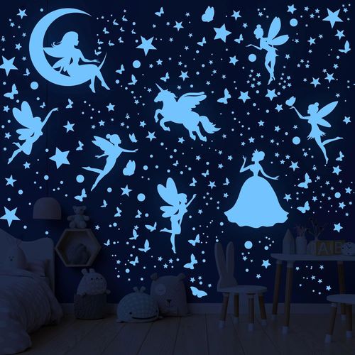 Eryi-470 Pièces Fée Etoiles Phosphorescentes Plafond Etoile Fluorescente Chambre Enfant Licorne Papillon Points Fluorescente Autocollants Enfants Stickers Muraux Décoration Pour Enfants Fille Chambre