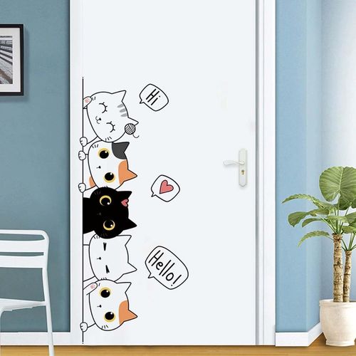 Eryi-Autocollant Cartoon Stickers Chat, Autocollant Mural Animaux Peints, Enfants Autocollants Chambre Cartoon Pattern Bedroom Wall Sticker Children's Room Door Sticker Room Decoration Home Decoratio