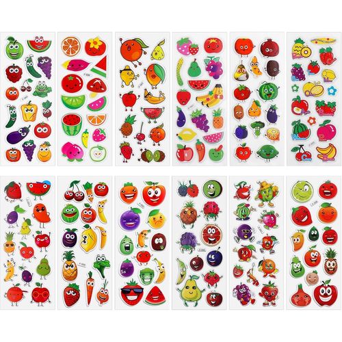 Jum-3d Puffy Stickers Pour Enfants,12 Feuilles Mousse Légumes Fruits Autocollants Colorés Enfants Autocollant Pour Scrapbooking Professeur Récompense Autocollant Diy Décoration Décalque