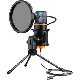 USB Microphone, Micro PC Micro Gaming avec Trépied et Filtre Anti-Pop, Micro Gamer à Condensateur pour Podcasting, Streaming, avec lumière RGB, pour PC, PS4/5, Mac, Windows