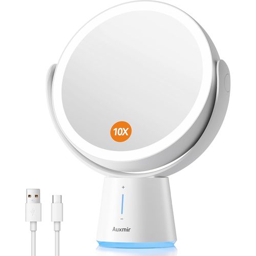 Kalanka-Miroir Maquillage Lumineux Grossissant 10x/1x, Miroir De Maquillage Double Face 2500mah Rechargeable, Miroir Cosmétique Led Réglable En 5 Niveaux De Luminosité, Miroir De Table Sur Pied 