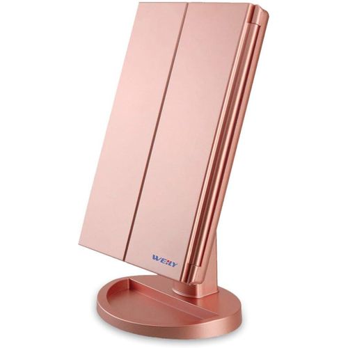 Tianyi-Miroir De Maquillage Éclairé, 1x/2x/3x À Grossissement Avec Écran Tactile À 36 Led Et Chargement Usb, Support Réglable À 180 Degrés Pour Miroir De Maquillage Cosmétique De Comptoir (Or Rose) 