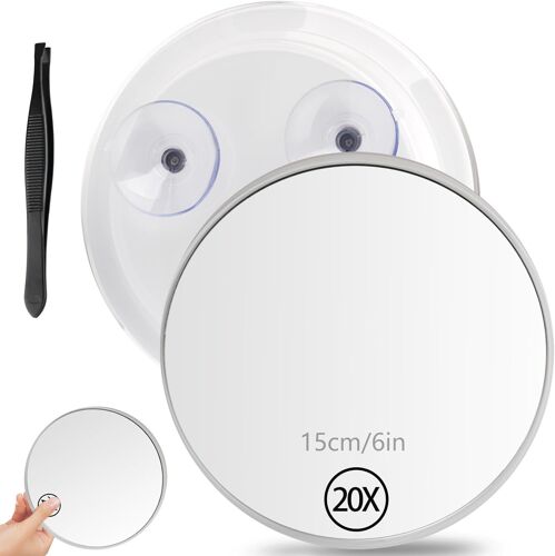 20x Magnifying Mirror, 15cm Cosmetic Mirror With Magnification, Magnifying Mirror With Suction Cup And Tweezers, Makeup Mirror | Travel Mirror Magnifying Mirror Stick On