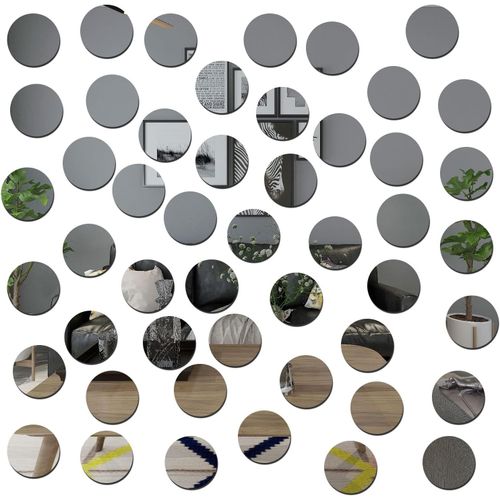 50 Pièces Rond Petits Carreaux de Miroir Carreaux de Miroir Auto-Adhésifs, Miroir Rond Acrylique Mini Miroir pour Murs Stickers Miroir 3D Décoration Artisanale (3x3cm)