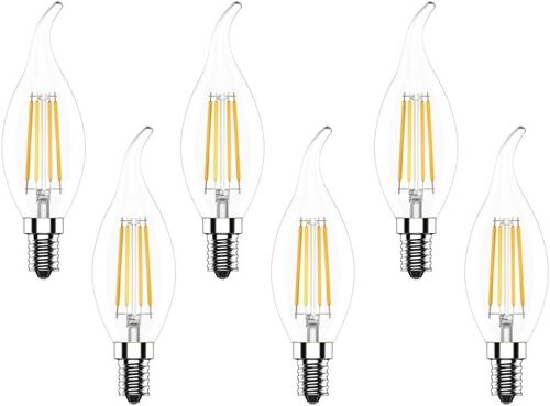 Kal-6 X E14 4w Lampe À Filament Led Ampoules, E14 Edison Bougie Forme Ampoule, Blanc Chaud 2700k 400lm, Équivaut Ampoule Incandescente 40w