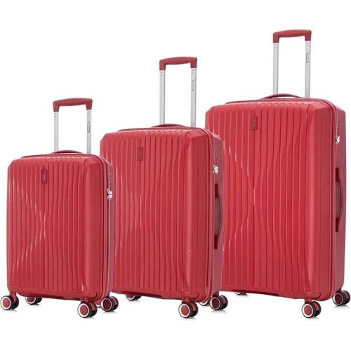 Celims France - Set de 3 Valise Cabine + Moyenne + Grande en Polypropylène | Taille 55+65+75cm | Serrure TSA | 8 Roulettes 360 | Rouge