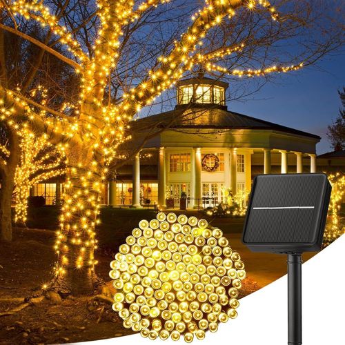 Wisdom Line Guirlande Lumineuse Solaire D'extérieur, 23m 200 Led, 8 Modes D'éclairage, Étanche, Blanc Chaud