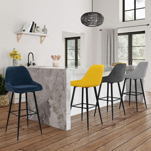 Lot De 4 Tabourets De Bar En Velours Mix Color : Bleu, Gris Et Jaune