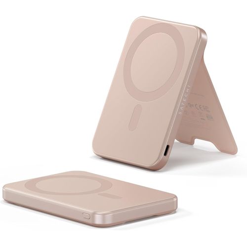Moun-Onthego¿ Batterie Externe Magsafe 5000mah Avec Support Pliable,Power Bank Qi2 À Charge Rapide 15w,Pour Android & Iphone,Compatible Avec La Technologie Magsafe,Design Compact - Rose Désert