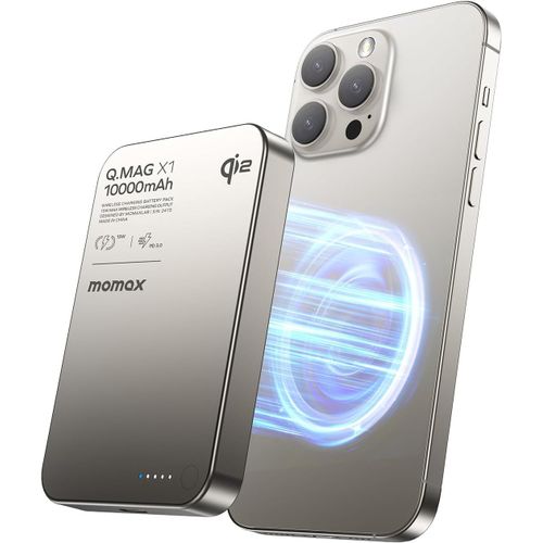 Momax Qi2 Powerbank Magnétique, 10000mah Charge Rapide Ultra-Fin Chargeur Externe Magnétique, 15w Charge Sans Fil Pour Iphone Magsafe & Android, Portable Léger, Titane[Z1125]