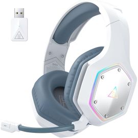 Casque Gaming Sans Fil Pour Ps5 Pc Ps4, Son Surround 7.1, Wireless 2.4Ghz Usb, Micro Antibruit Enc, Lumières Rgb, 36 Hrs D'Autonomie, Jack 3,5Mm, White