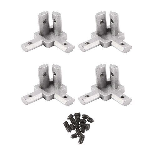 Connecteur de support d'angle d'extrémité à 3 voies pour profilé d'extrusion d'aluminium à rainure en T (paquet de 4,avec vis)
