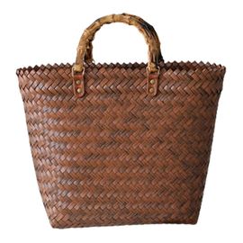 Femmes portable grande capacité sac en paille sac fourre-tout Sac rétro tissé à la main Panier de légumes sauvages femelle B