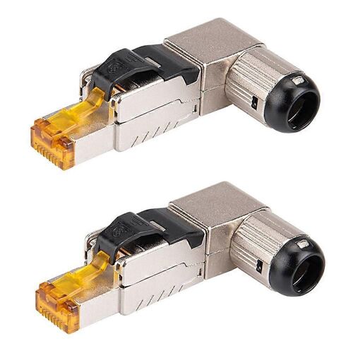 2Pcs RJ45 Fiche de terrain en alliage de zinc entièrement blindé Connecteur de terminaison de terrain CAT8 STP incliné à 90 degrés