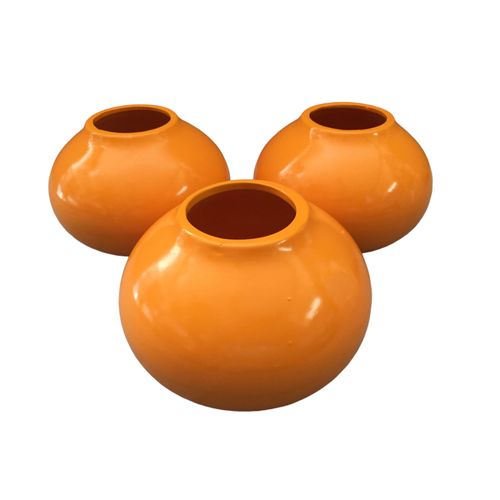 LOT DE 3 VASES BOULES DÉCORATIFS CERAMIQUE FAÏENCE ORANGE ART DÉCO