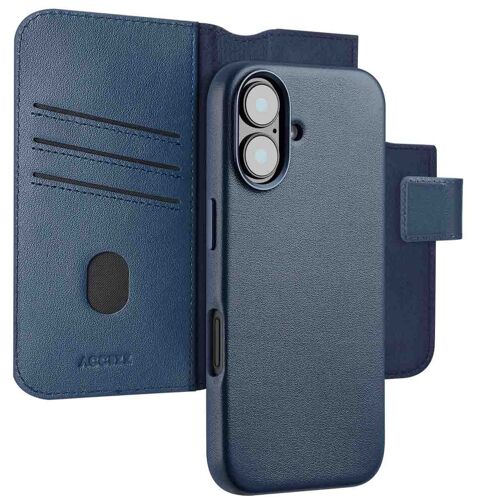 Accezz Étui de téléphone portefeuille en cuir 2-en-1 avec MagSafe iPhone 16 Nightfall Blue
